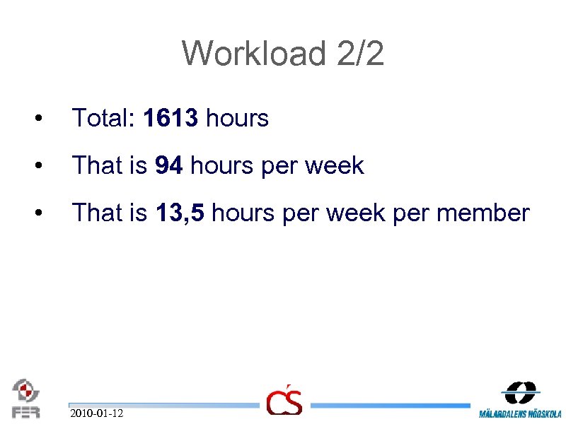 Workload 2/2 • Total: 1613 hours • That is 94 hours per week •