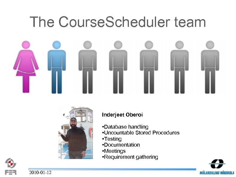 The Course. Scheduler team Inderjeet Oberoi • Database handling • Uncountable Stored Procedures •