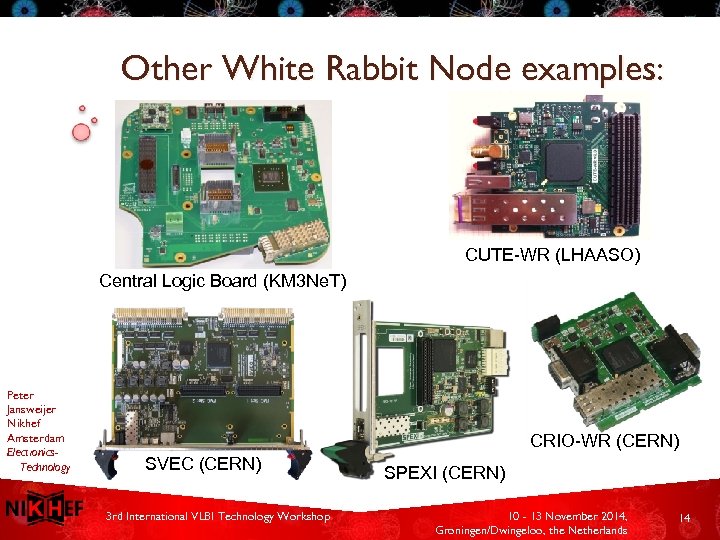 Other White Rabbit Node examples: CUTE-WR (LHAASO) Central Logic Board (KM 3 Ne. T)