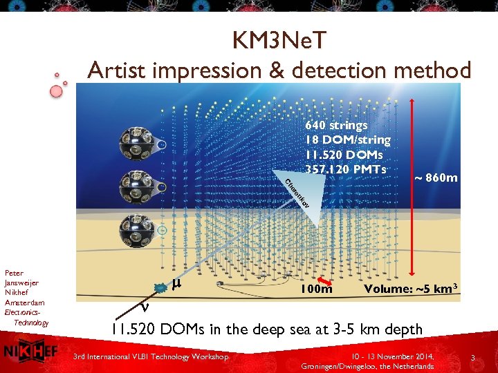 KM 3 Ne. T Artist impression & detection method 640 strings 18 DOM/string 11.