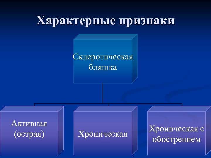 Характерные признаки Склеротическая бляшка Активная (острая) Хроническая с обострением 