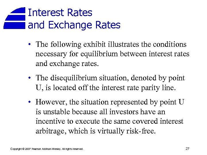 Interest Rates and Exchange Rates • The following exhibit illustrates the conditions necessary for