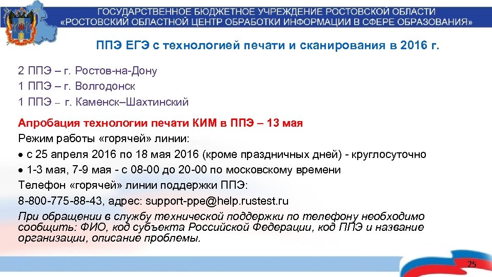 ППЭ ЕГЭ с технологией печати и сканирования в 2016 г. 2 ППЭ – г.