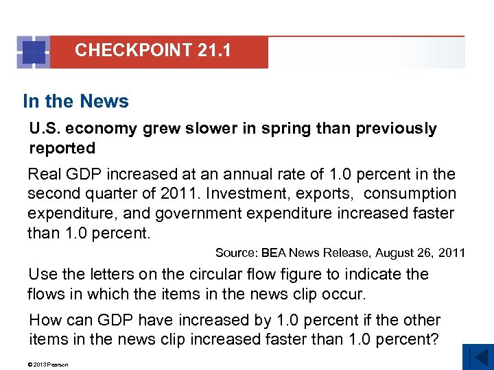 CHECKPOINT 21. 1 In the News U. S. economy grew slower in spring than