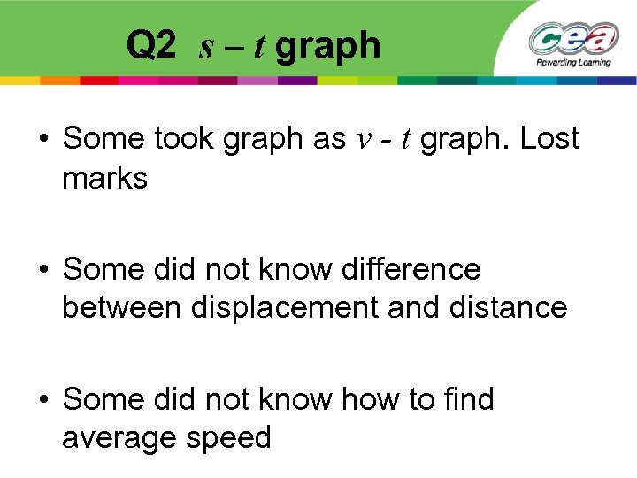 Q 2 s – t graph • Some took graph as v - t