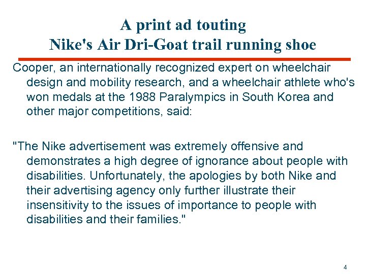 A print ad touting Nike's Air Dri-Goat trail running shoe Cooper, an internationally recognized