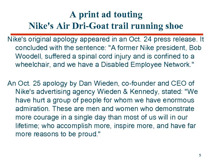 A print ad touting Nike's Air Dri-Goat trail running shoe Nike's original apology appeared