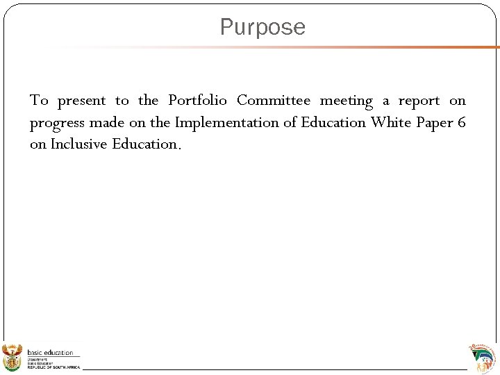 Purpose To present to the Portfolio Committee meeting a report on progress made on