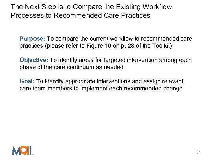 The Next Step is to Compare the Existing Workflow Processes to Recommended Care Practices