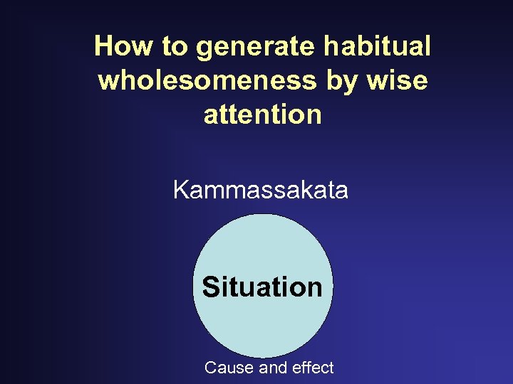 How to generate habitual wholesomeness by wise attention Kammassakata Situation Cause and effect 