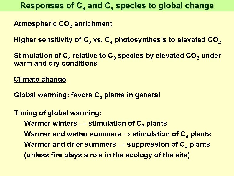Responses of C 3 and C 4 species to global change Atmospheric CO 2