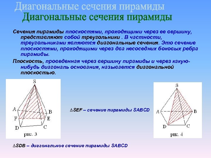 Нарисовать диагональное сечение пирамиды