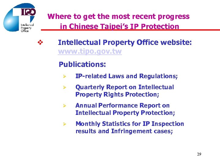 Where to get the most recent progress in Chinese Taipei’s IP Protection v Intellectual