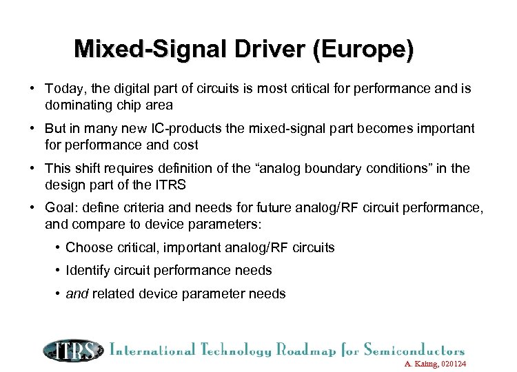 Mixed-Signal Driver (Europe) • Today, the digital part of circuits is most critical for