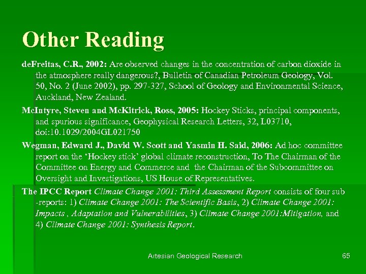 Other Reading de. Freitas, C. R. , 2002: Are observed changes in the concentration