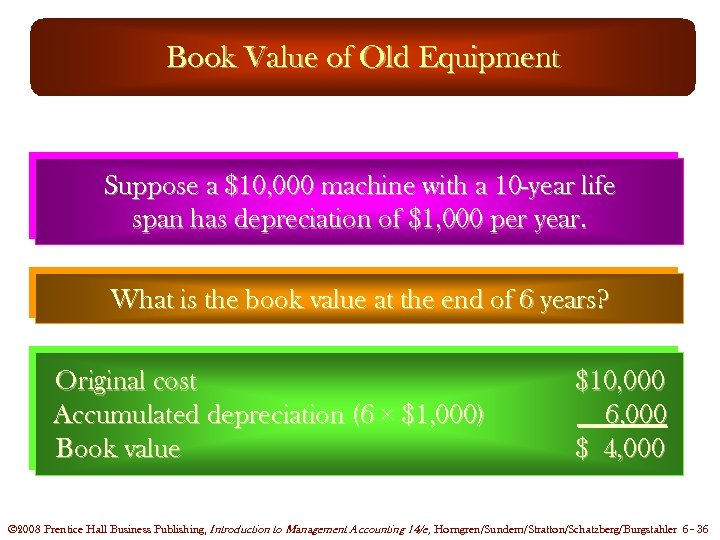 Book Value of Old Equipment Suppose a $10, 000 machine with a 10 -year