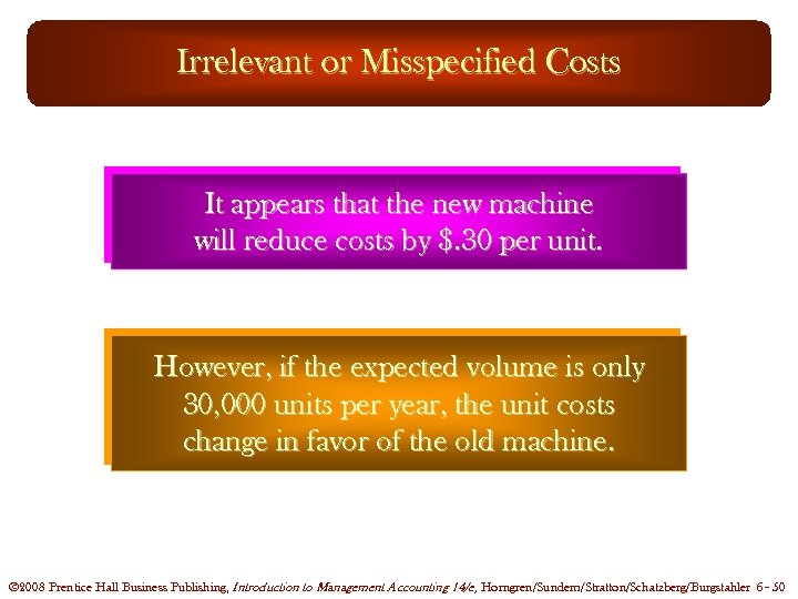 Irrelevant or Misspecified Costs It appears that the new machine will reduce costs by