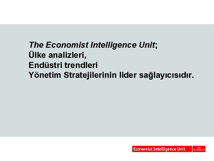 The Economist Intelligence Unit; Ülke analizleri, Endüstri trendleri Yönetim Stratejilerinin lider sağlayıcısıdır. 