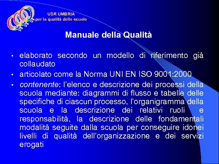 USR UMBRIA per la qualità delle scuole Manuale della Qualità elaborato secondo un modello