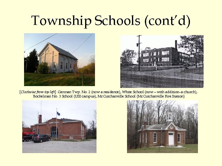Township Schools (cont’d) [Clockwise from top left] German Twp. No. 2 (now a residence),