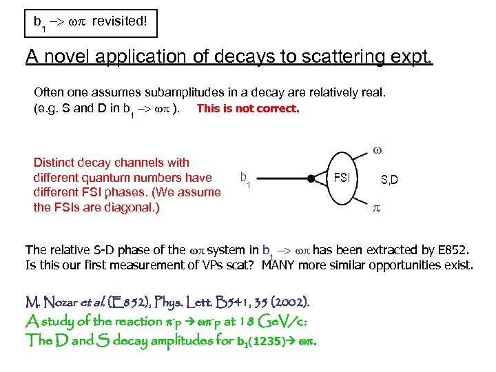 b 1 -> wp revisited! A novel application of decays to scattering expt. Often