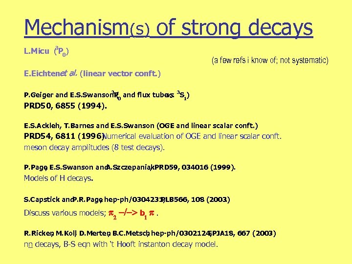 Mechanism(s) of strong decays 3 L. Micu ( P 0) (a few refs i
