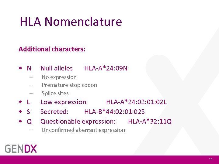 HLA Nomenclature Additional characters: • N – – – • L • S •