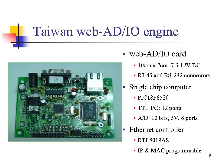 Taiwan web-AD/IO engine ▪ web-AD/IO card ▪ 10 cm x 7 cm, 7. 5