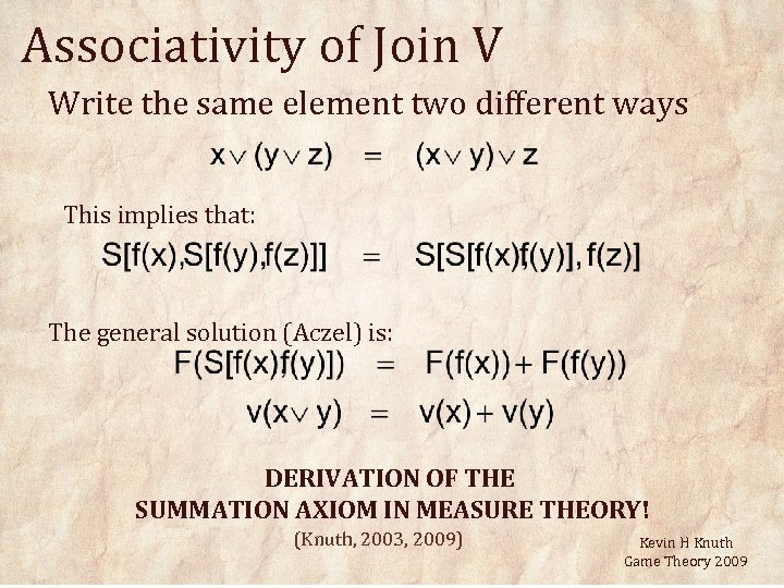 Associativity of Join V Write the same element two different ways This implies that: