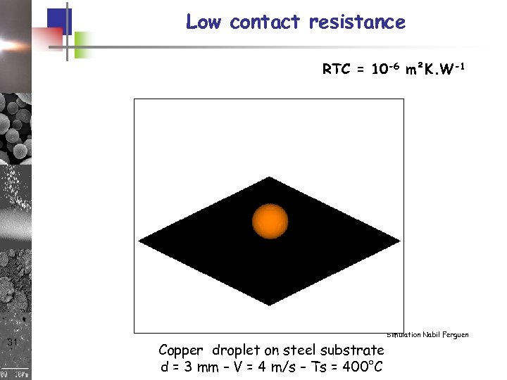 Low contact resistance RTC = 10 -6 m²K. W-1 31 Copper droplet on steel