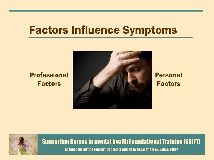 Factors Influence Symptoms Professional Factors Personal Factors Supporting Heroes in mental health Foundational Training
