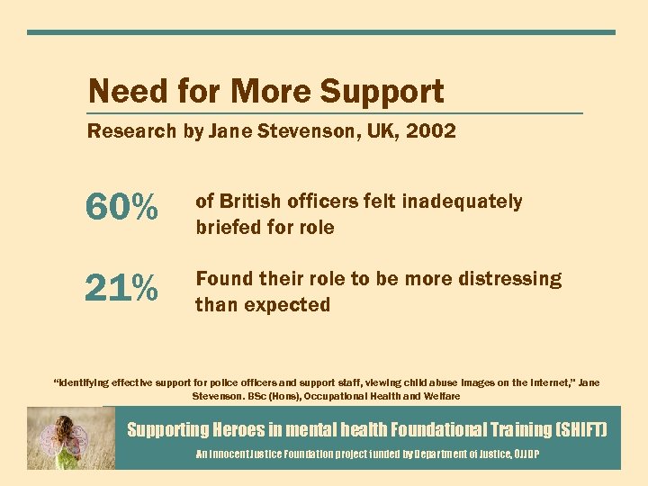 Need for More Support Research by Jane Stevenson, UK, 2002 60% of British officers