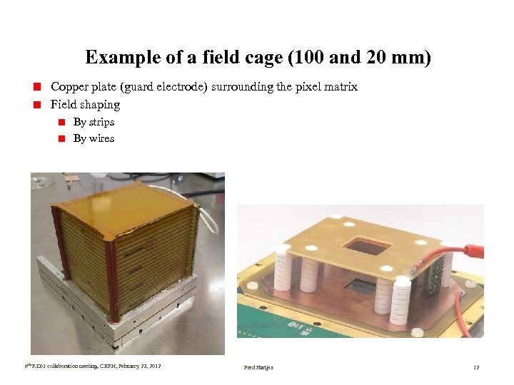 Example of a field cage (100 and 20 mm) Copper plate (guard electrode) surrounding