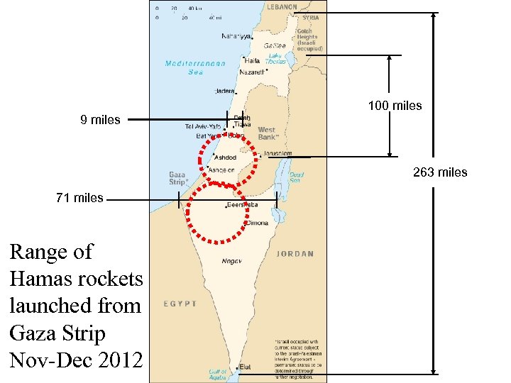 9 miles 100 miles 263 miles 71 miles Range of Hamas rockets launched from