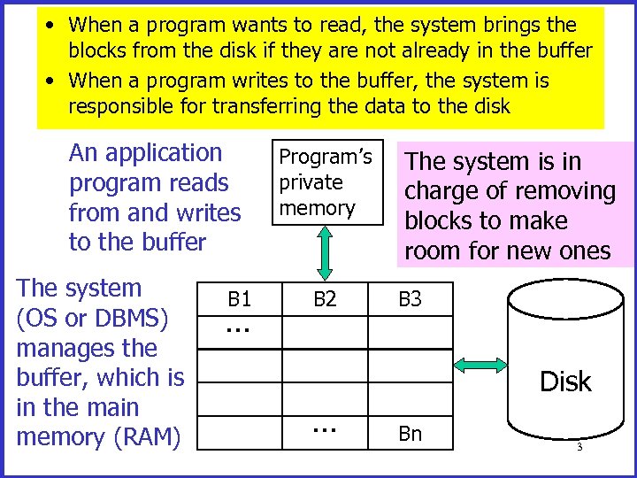  • When a program wants to read, the system brings the blocks from