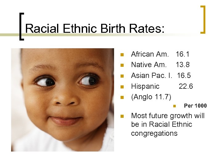 Racial Ethnic Birth Rates: n n n African Am. 16. 1 Native Am. 13.