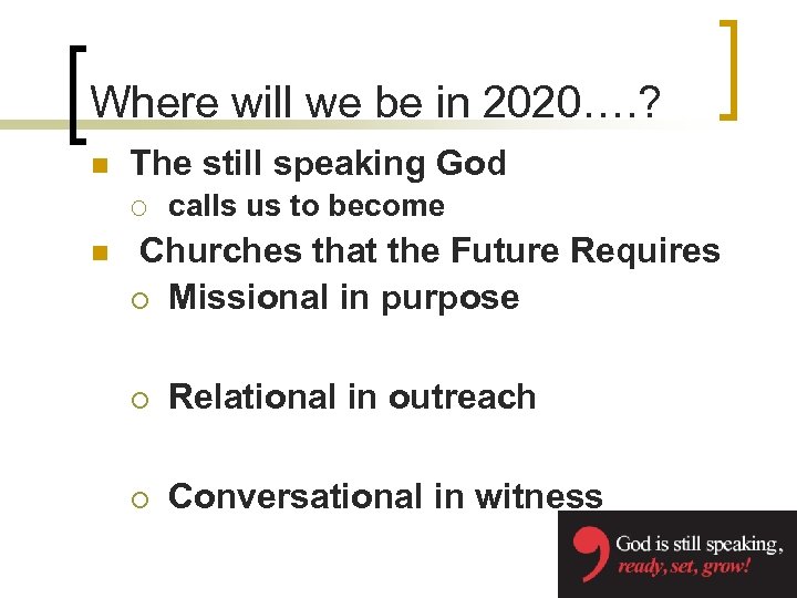 Where will we be in 2020…. ? n The still speaking God ¡ n