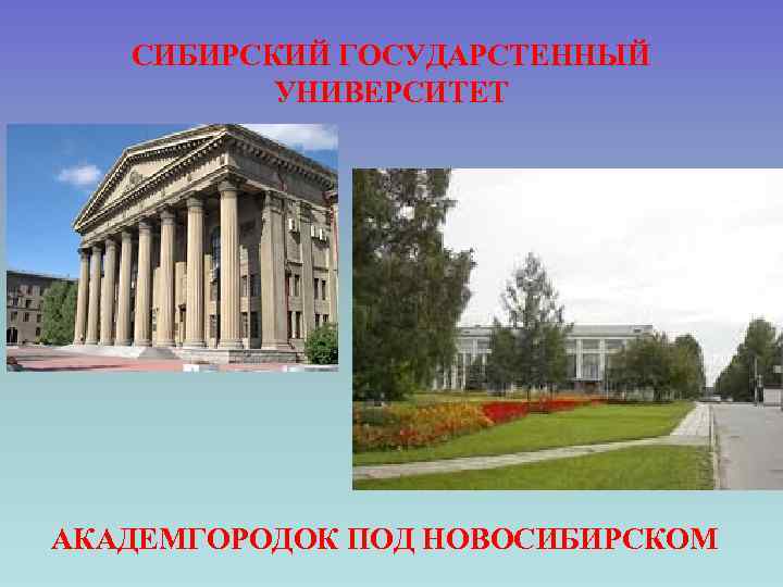 СИБИРСКИЙ ГОСУДАРСТЕННЫЙ УНИВЕРСИТЕТ АКАДЕМГОРОДОК ПОД НОВОСИБИРСКОМ 