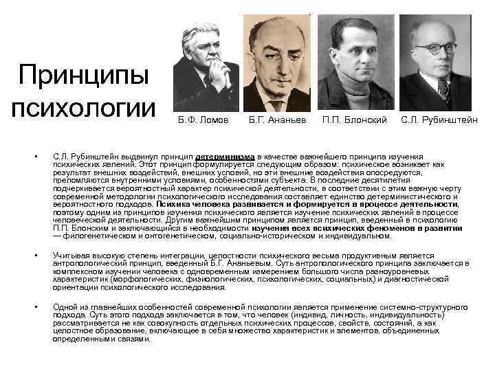 Принципы психологии Б. Ф. Ломов Б. Г. Ананьев П. П. Блонский С. Л. Рубинштейн