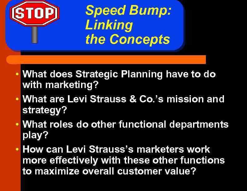 Speed Bump: Linking the Concepts • What does Strategic Planning have to do with