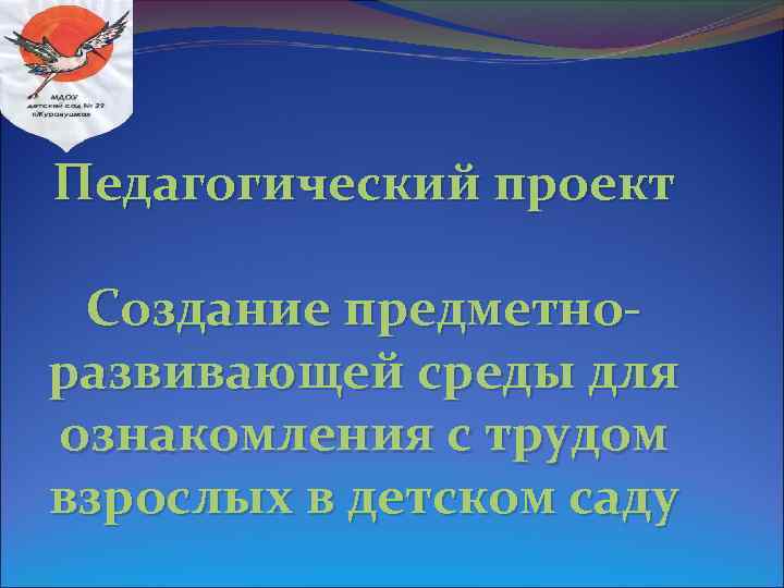 Педагогический проект Создание предметноразвивающей среды для ознакомления с трудом взрослых в детском саду 