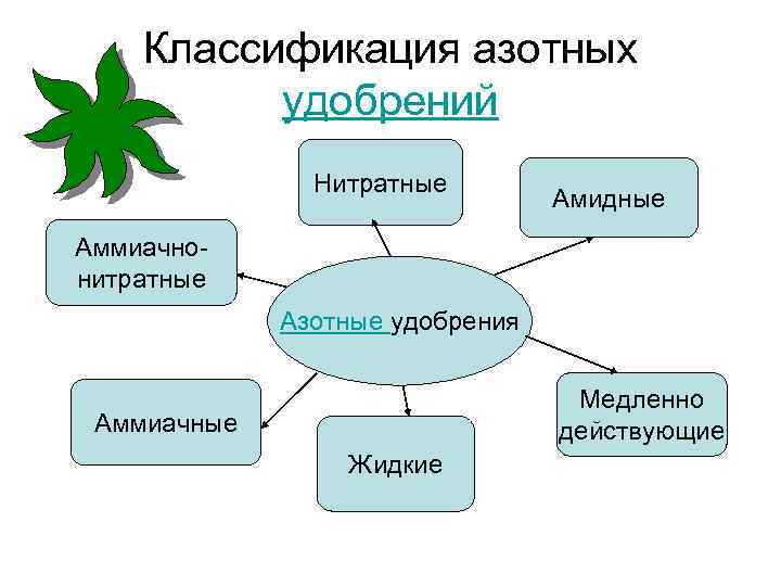 Классификация азотных удобрений Нитратные Амидные Аммиачнонитратные Азотные удобрения Медленно действующие Аммиачные Жидкие 