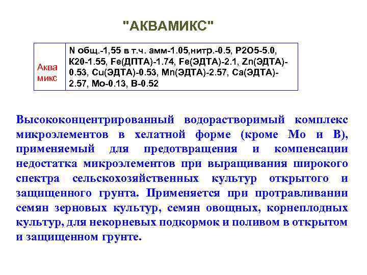 "АКВАМИКС" N общ. -1, 55 в т. ч. амм-1. 05, нитр. -0. 5, P