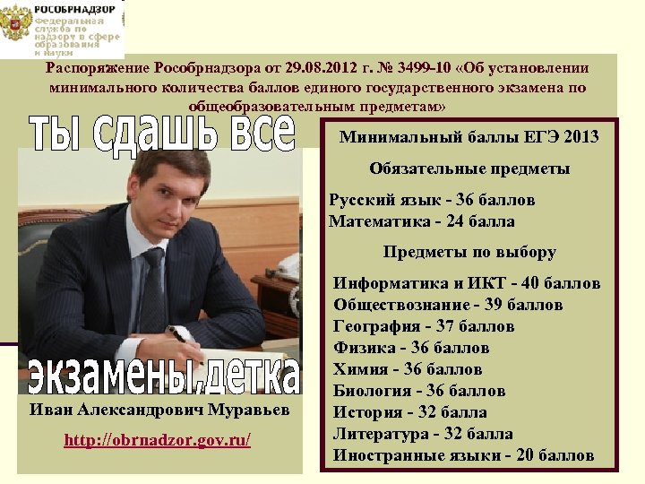 Распоряжение Рособрнадзора от 29. 08. 2012 г. № 3499 -10 «Об установлении минимального количества