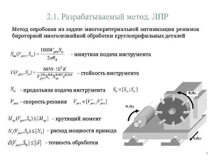 2. 1. Разрабатываемый метод. ЛПР Метод опробован на задаче многокритериальной оптимизации режимов бироторной многолезвийной