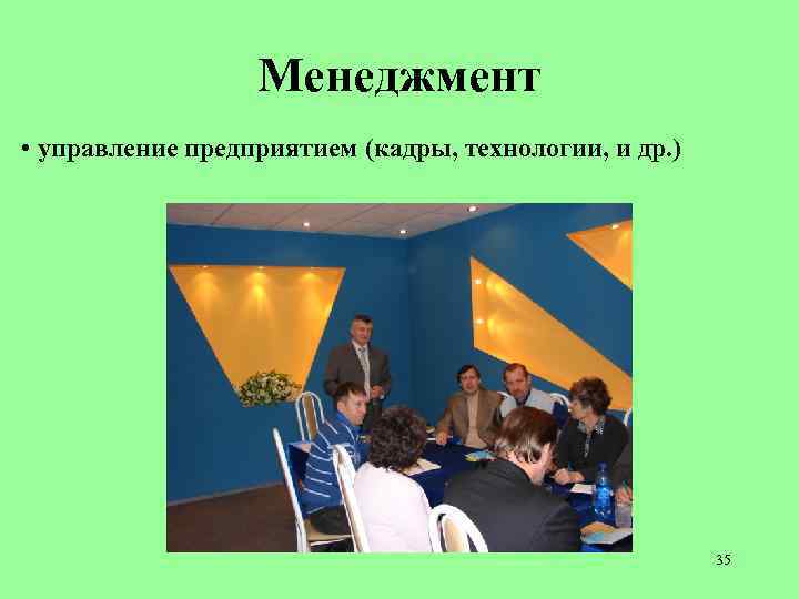 Менеджмент • управление предприятием (кадры, технологии, и др. ) 35 