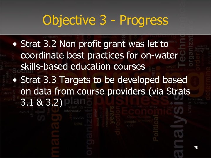 Objective 3 - Progress • Strat 3. 2 Non profit grant was let to