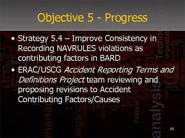 Objective 5 - Progress • Strategy 5. 4 – Improve Consistency in Recording NAVRULES