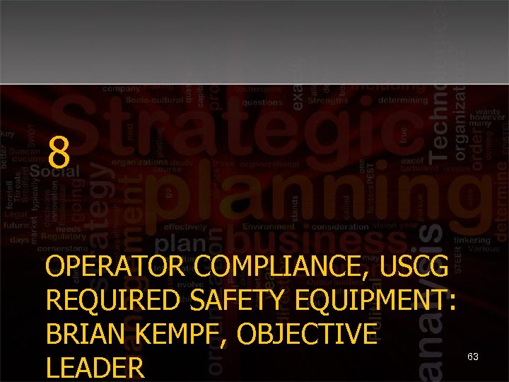 8 OPERATOR COMPLIANCE, USCG REQUIRED SAFETY EQUIPMENT: BRIAN KEMPF, OBJECTIVE LEADER 63 