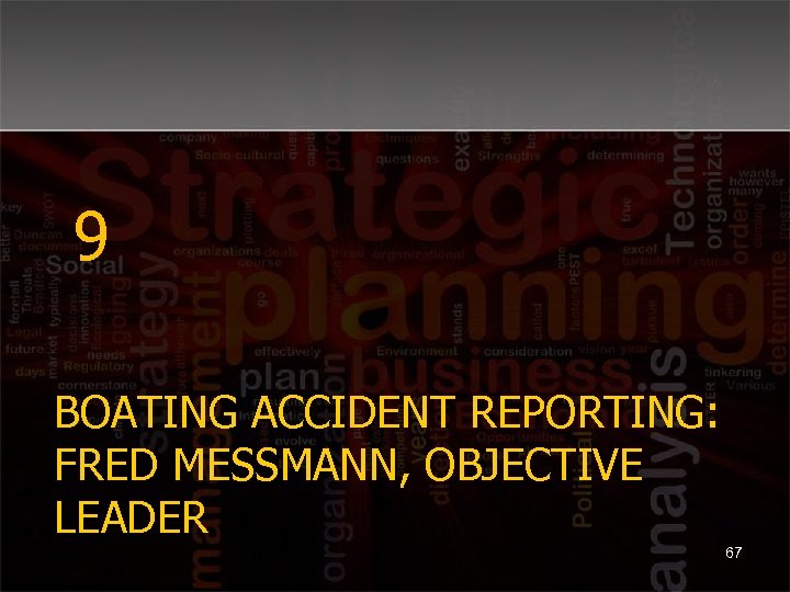 9 BOATING ACCIDENT REPORTING: FRED MESSMANN, OBJECTIVE LEADER 67 